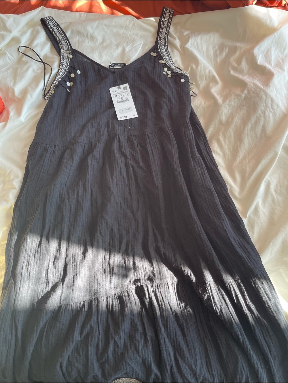 Zara Black Maxi Dress with Sequin-Trim Straps